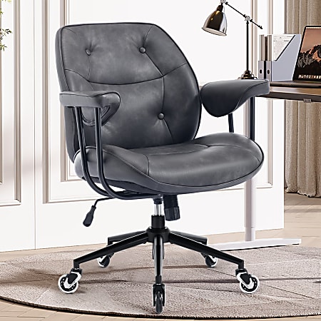 Bestier Retro Faux Leather Home Office Task Chair, Black, Total Qty 1