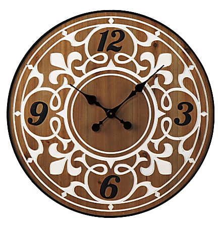SEI Aprille Round Wall Clock, 2-1/4"D, White/Natural/Black
