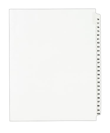 Avery® Standard Collated Legal Dividers, Avery® Style, Side-Tab, 76-100, 8 1/2" x 11"