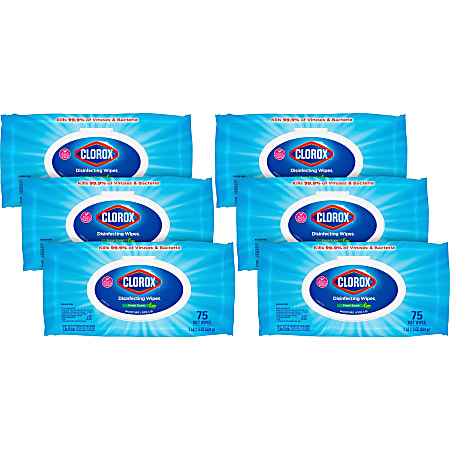 Clorox Disinfecting Cleaning Wipes Value Pack - Bleach-free - Wipe - Fresh Scent - 75 / Packet - 6 / Carton - White