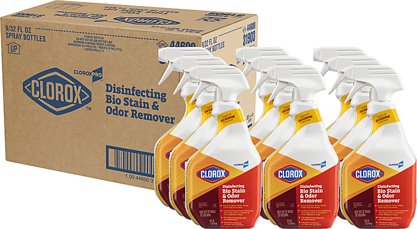 CloroxPro Disinfecting Bio Stain & Odor Remover Spray - Ready-To-Use - 32 fl oz (1 quart) - 9 / Carton - Deodorize, Bleach-free, Disinfectant, Antibacterial - Translucent