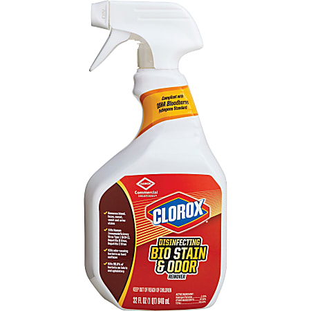 CloroxPro Disinfecting Bio Stain & Odor Remover Spray - Ready-To-Use - 32 fl oz (1 quart) - 9 / Carton - Deodorize, Bleach-free, Disinfectant, Antibacterial - Translucent