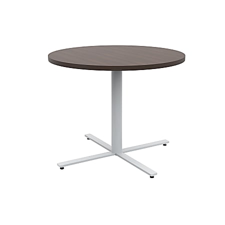 Safco® Jurni Round Café Table, 29”H x 36”W x 36”D, Columbian Walnut/Silver