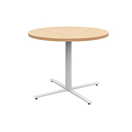 Safco® Jurni Round Café Table, 29”H x 36”W x 36”D, Fusion Maple/Silver