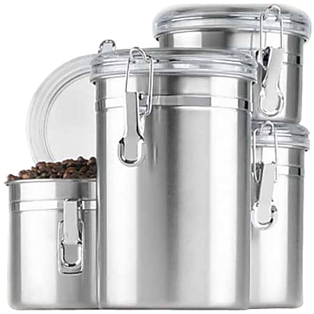 Anchor Hocking 4 Pc. Stainless Steel Clamp Canister Set w/Clear Lid - Stainless Steel Body
