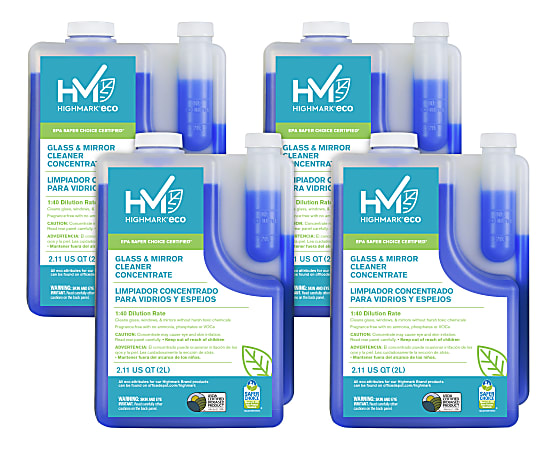 Highmark&reg; ECO Glass And Mirror Cleaner Concentrate, 2 Liters, Case Of 4 Bottles