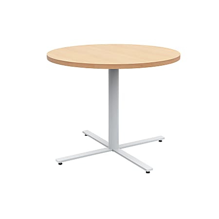 Safco® Jurni Steel And Laminate Round Bistro Table, 42"H x 36"W x 36"D, Fusion Maple/Silver