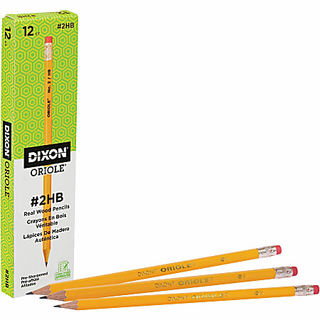Dixon Oriole Pencil, Presharpened, #2 Lead, Yellow Wood Barrel, Pack of 12