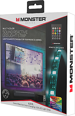 Monster Multi Color LED Light Strip 6.5ft 0.3 Height 0.2 Width LED Bulb USB  Powered Adjustable Brightness Self adhesive Black for Bedroom Office Living  Room - Office Depot