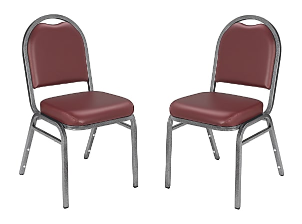 National Public Seating Dome-Back Stacking Chairs, Vinyl, Pleasant Burgundy/Silvervein, Set Of 2