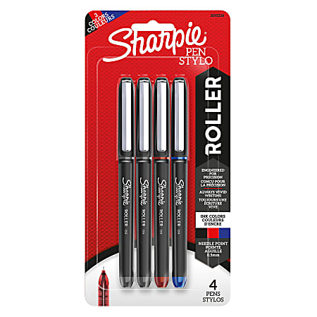 Sharpie Rollerball Pen, Needle Point, 0.5mm, Assorted Colors, Pack Of 4