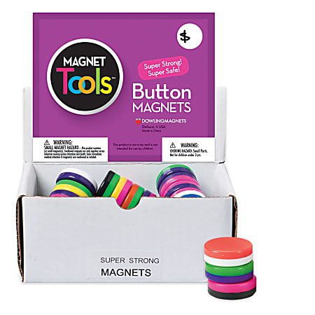Dowling Magnets Chunky Magnets, Button, 1 1/8", Assorted Colors, Box Of 40