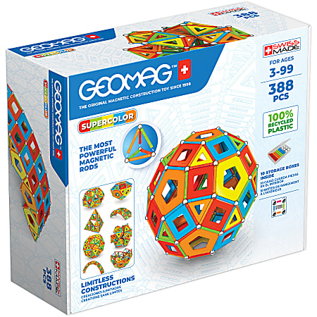 Geomag Masterbox Magnetic Building Set, Supercolor Recycled, 388 Pieces
