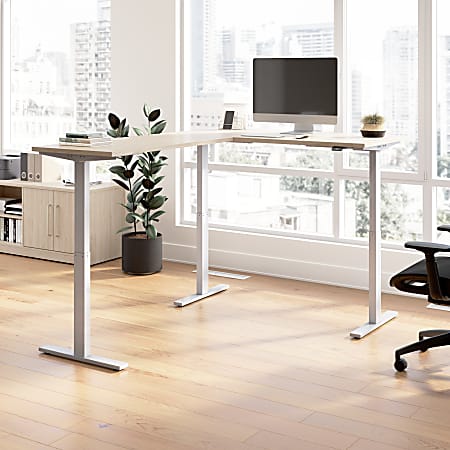 Bush Business Furniture Move 60 Series 60"W Height Adjustable L Shaped Standing Desk, Natural Elm/Cool Gray Metallic, Standard Delivery