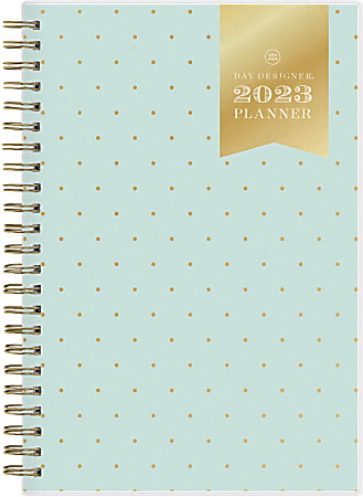 Day Designer Weekly/Monthly Planning Calendar, 5” x 8”, Swiss Dot Mint Frosted, January To December 2023, 141234