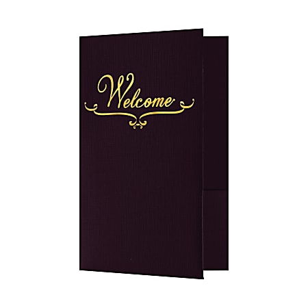 LUX Welcome Folders, 5 3/4" x 8 3/4", Dark Purple Linen/Gold Foil, Pack Of 25 Folders