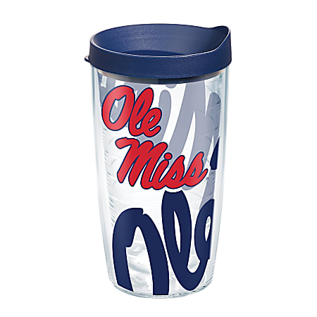 Tervis Genuine NCAA Tumbler With Lid, Ole Miss Rebels, 16 Oz, Clear