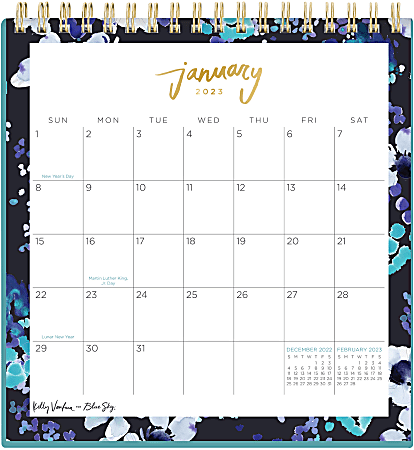 Blue Sky™ Monthly Desk Calendar With Stand, 6-1/16” x 6-3/8”, Spring Blue, January To December 2023, 138960
