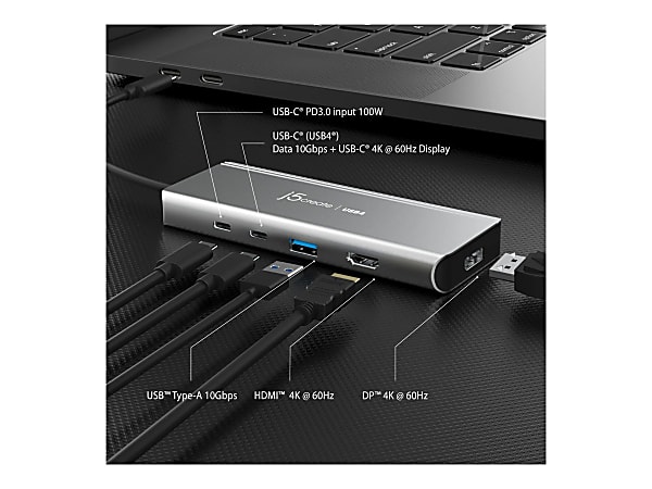 j5create USB4 Dual 4K Multi Port Hub Space Gray JCD401 - Office Depot