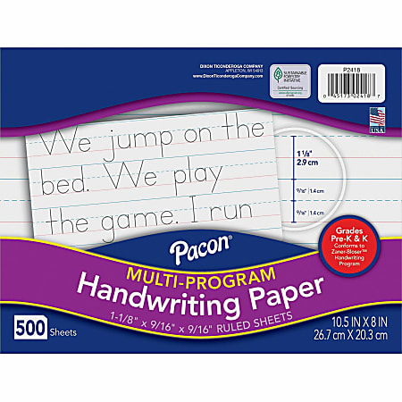 Pacon Multi-Program Handwriting Papers, Grade K, 10 1/2" x 8", Pack Of 500 Sheets