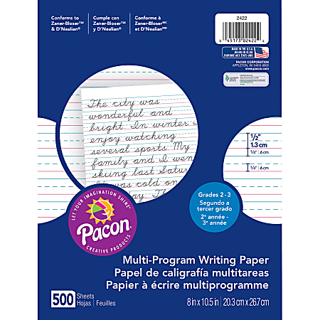Pacon Multi-Program Handwriting Papers, Grade 2-3, 8" x 10 1/2", Pack Of 500 Sheets