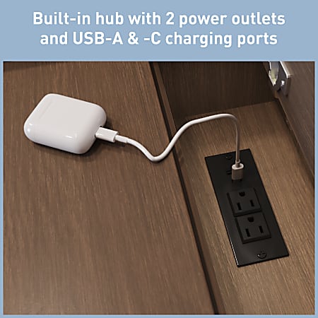 Details of built-in power and USB charging ports on the cabinet.