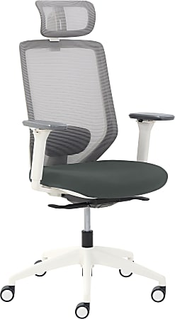 True Commercial Phoenix Ergonomic Mesh/Fabric High-Back Executive Chair With Headrest, Dark Gray/Off-White