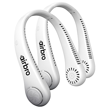 airbro™ 800-mAh 3-Speed Portable Bladeless Neck Fan with Rechargeable Battery, 360° Surround Airflow & Soft-Flex Band, White, 2-Pack, FNE-100