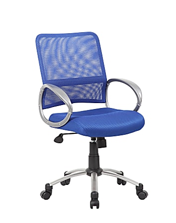 Boss Mesh Back Chair - Blue Mesh Seat - Chrome, Black Pewter Frame - 5-star Base - Blue - 19" Seat Width x 18.50" Seat Depth - 25" Width x 25" Depth - 1 Each