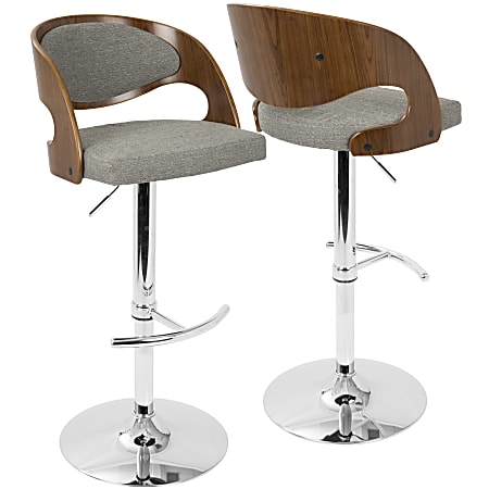 LumiSource Pino Bar Stool, Chrome/Walnut/Gray