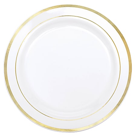 Amscan Plastic Plates, 10-1/4", White/Gold, Pack Of 10 Plates