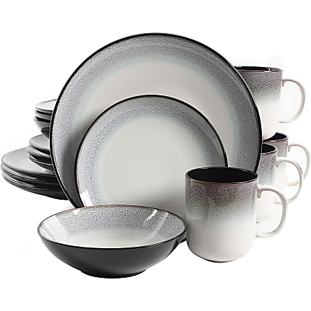 Gibson Elite Rings Of Saturn 16-Piece Reactive Glaze Stoneware Dinnerware Set, Teal