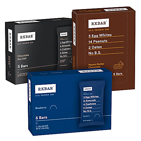 RXBAR Adult Bars Variety Pack, 1.83 Oz, 15 Bars Per Pack, Set Of 3 Packs