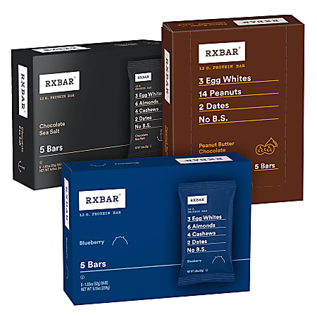 RXBAR Adult Bars Variety Pack, 1.83 Oz, 5 Bars Per Pack, Set Of 3 Packs