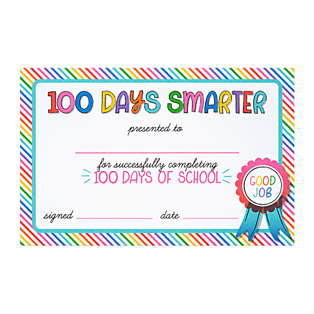 Office Depot® Brand 100th Day Of School Certificates, 5-1/2" x 8-1/2", Multicolor, Pack Of 36