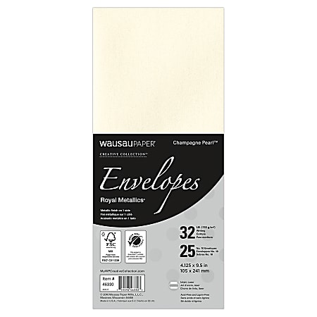 Royal Metallics Creative Collection FSC Certified Envelopes, #10, 30% Recycled, Champagne Pearl, Pack Of 25