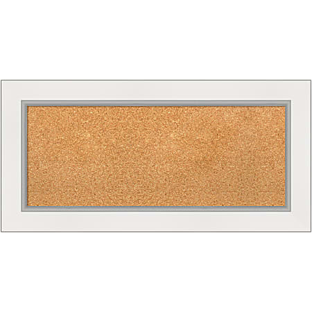 Amanti Art Rectangular Non-Magnetic Cork Bulletin Board, Natural, 35” x 17”, Eva White Silver Plastic Frame