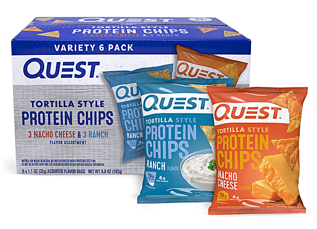 Quest Tortilla-Style Protein Chips Variety Pack, 1.1 Oz Bags, Pack Of 6 Bags