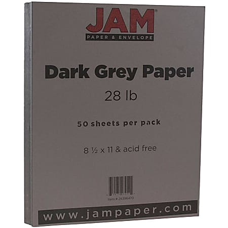 JAM Paper® Printer Paper, Letter Size (8 1/2" x 11"), 28 Lb, Dark Gray, Ream Of 50 Sheets