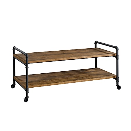 Sauder® Iron City Coffee Table With Casters, 21-1/4"H x 47-1/2"W x 24"D, Checkered Oak/Dark Metal Pipe