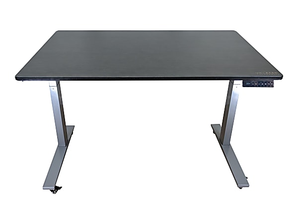 Rise Up Electric Standing Desk 48x30" Black Bamboo Desktop Dual Motors Adjustable Height Gray Frame (26-51.6") with memory - Upgrade to a truly ergonomic, motorized sit stand up office desk featuring premium motors - one touch adjusting - memory