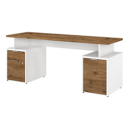 Bush Business Furniture Jamestown Desk With Drawers And Small Storage Cabinet, 72"W, Fresh Walnut/White, Standard Delivery