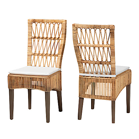 bali & pari Sullivan Modern Bohemian Dining Chairs, White/Natural Brown, Set Of 2 Chairs