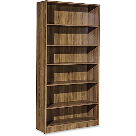 Lorell Essentials Series Walnut Laminate Bookcase - 36" x 12.5" x 72"Bookshelf, 0.8" Shelf - 6 Shelve(s) - Square Edge - Material: P2 Particleboard - Finish: Thermofused Laminate (TFL), Walnut