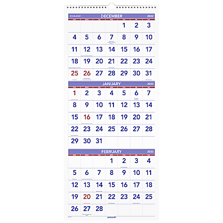 AT A GLANCE Three Month 2023 RY Reference Vertical Wall Calendar Large 12 x  27 - Office Depot