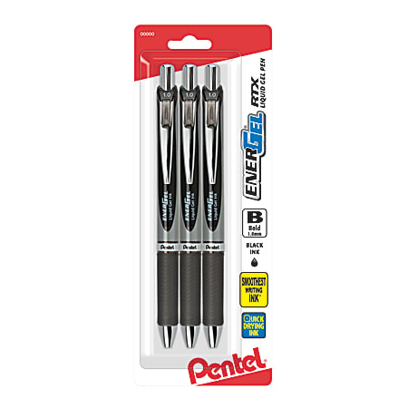 Pentel EnerGel RTX Pens 1.0 mm Bold Point Black Ink Pack Of 3