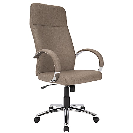 LumiSource Ambassador Ergonomic Fabric High-Back Office Chair, Brown/Chrome