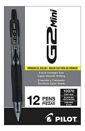 Pilot G2 Mini Pens, Fine Point, 0.7 mm, Black Barrel, Black Ink, Pack Of 12 Pens