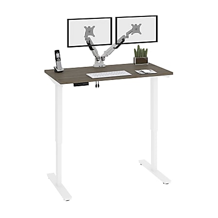 Bestar Viva Electric 48"W Standing Desk With Dual Monitor Arms, Walnut Gray