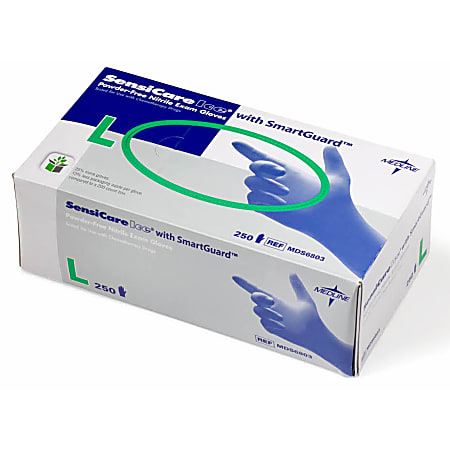 Medline SensiCare Ice Blue Nitrile Exam Gloves - Large Size - Nitrile - Dark Blue - Powder-free, Comfortable, Chemical Resistant, Latex-free, Beaded Cuff, Textured Fingertip, Non-sterile, Durable - For Medical - 250 / Box - 9.50" Glove Length